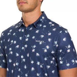 NWT Hurley Printed Quick Dry Short Sleeve Polo Shirt UPF 50 Navy Size L